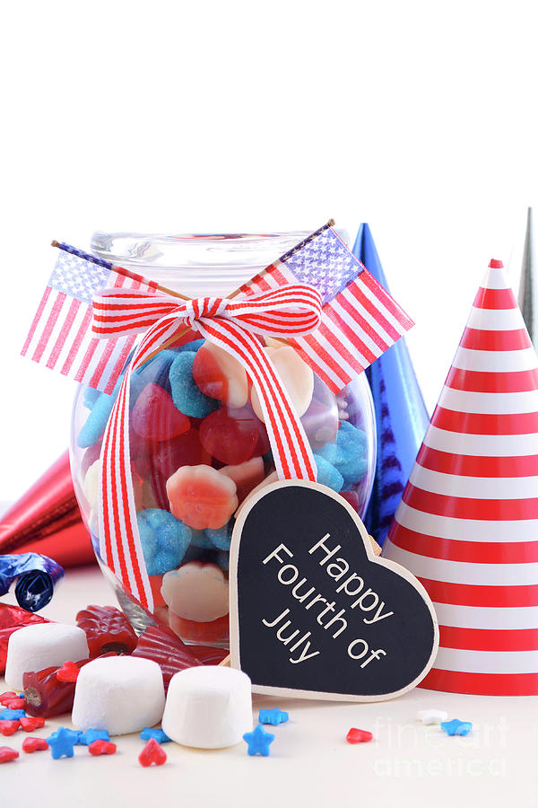 Happy Fourth of July Candy Jar. #1 Photograph by Milleflore Images