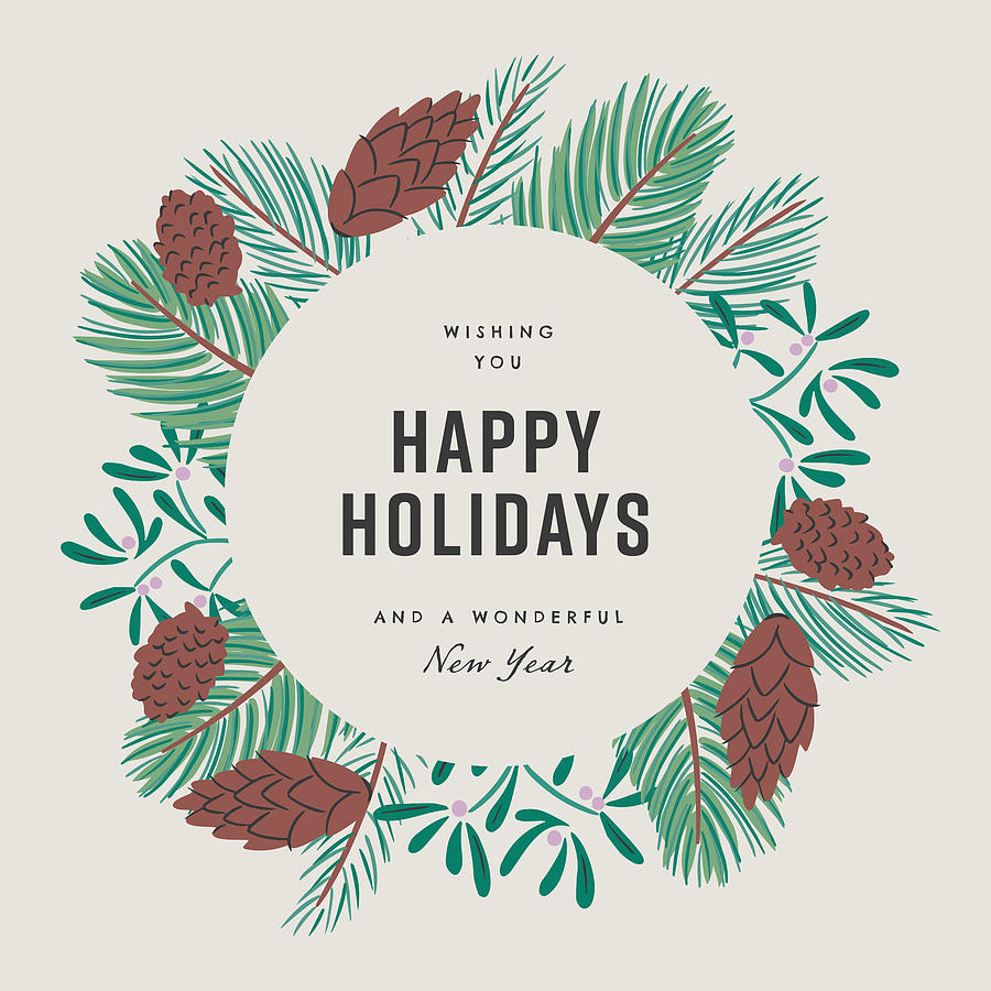 Happy holidays design template with hand-drawn vector winter botanical graphics #1 Drawing by RLT_Images