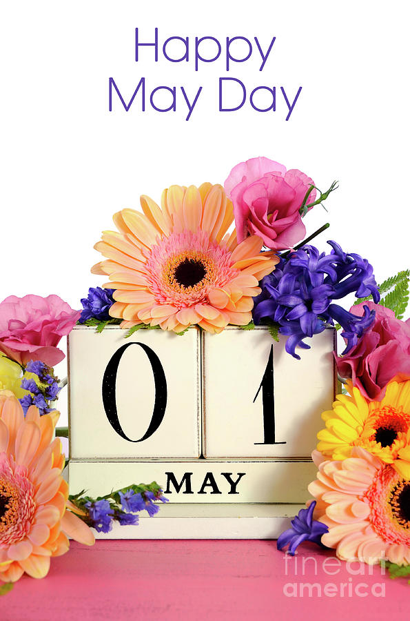 Happy May Day calendar with flowers. Photograph by Milleflore Images