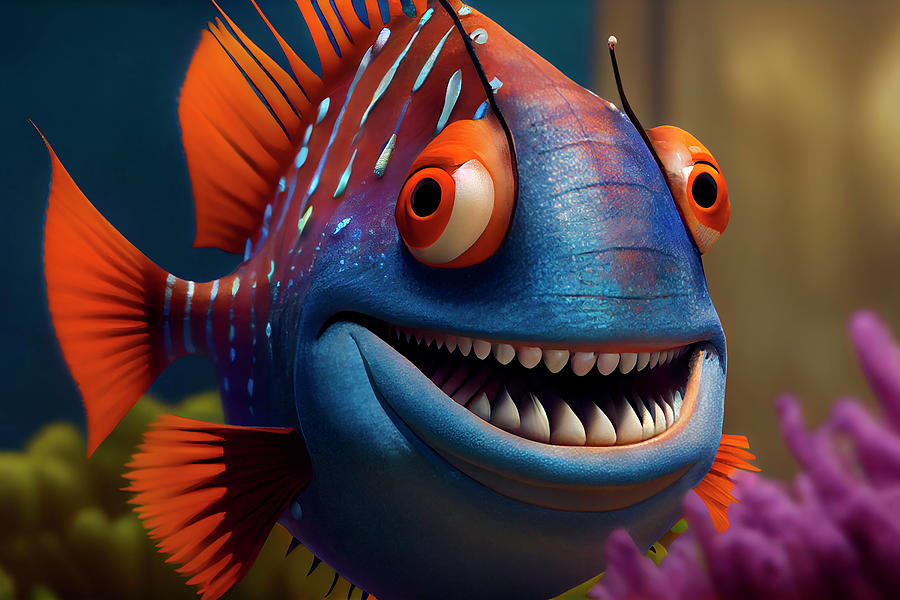 Happy Pixar Style Fish Digital Art