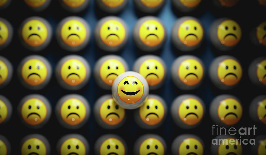 Happy smiley emoji face among sad emoticon faces #1 Photograph by ...