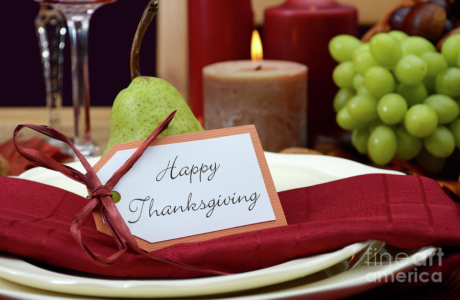 Happy Thanksgiving classic table setting. #1 Photograph by Milleflore Images