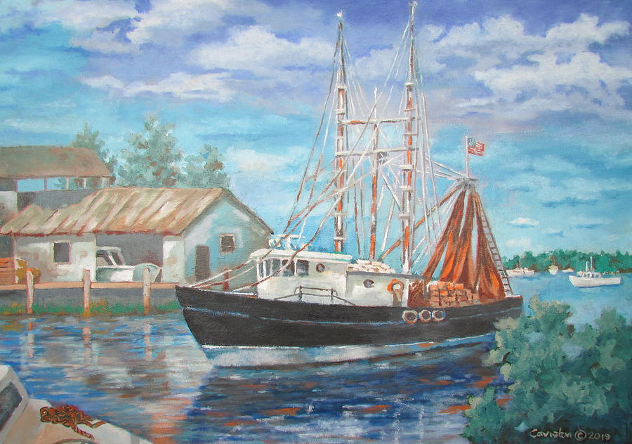 Tarpon Springs Harbor Boats Painting by Tony Caviston