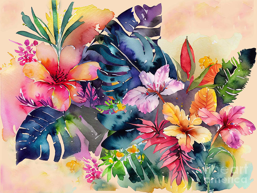 Hawaiian Hibiscus Garden #1 Digital Art by J Marielle