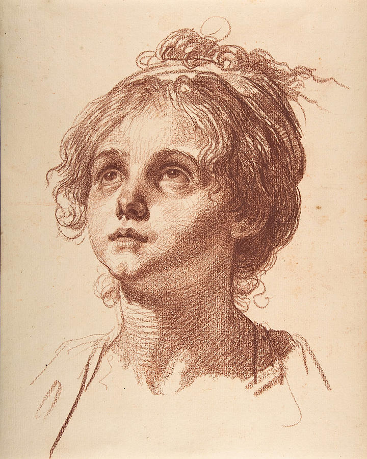 Head of a Girl Looking Up #2 Drawing by Jean-Baptiste Greuze