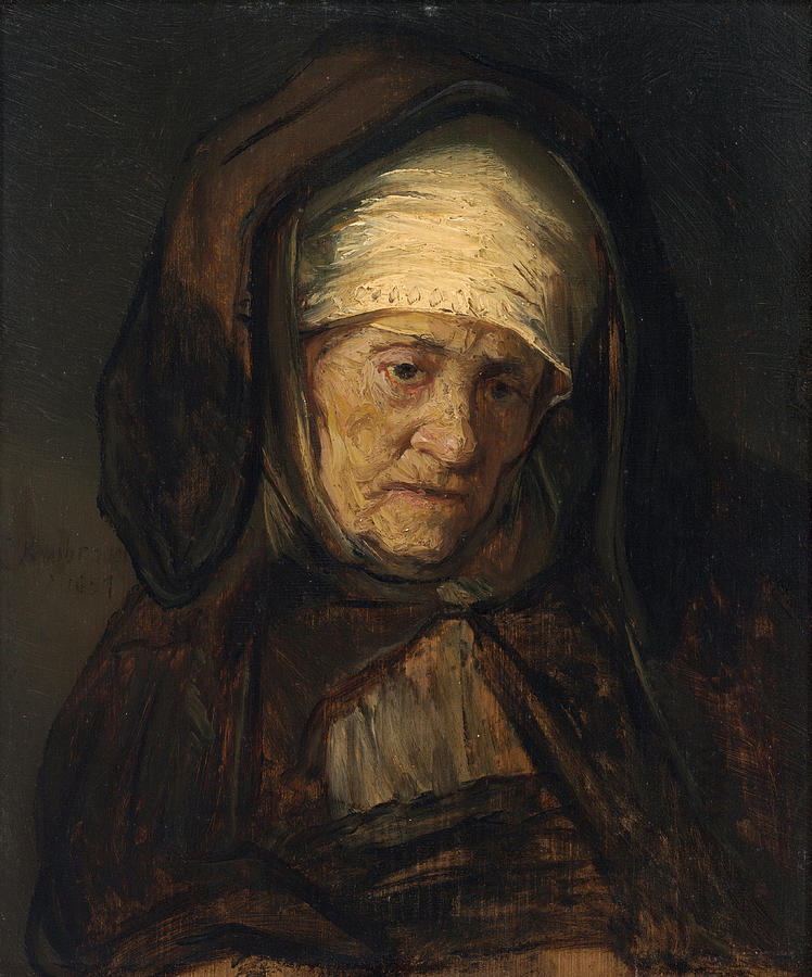 Head of an Aged Woman #1 Painting by Rembrandt Workshop