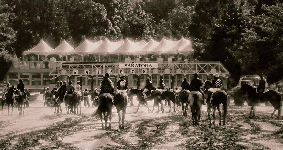 Heading To The Starting Gate At Saratoga  Sepia Version #1 Photograph by Jeff Watts