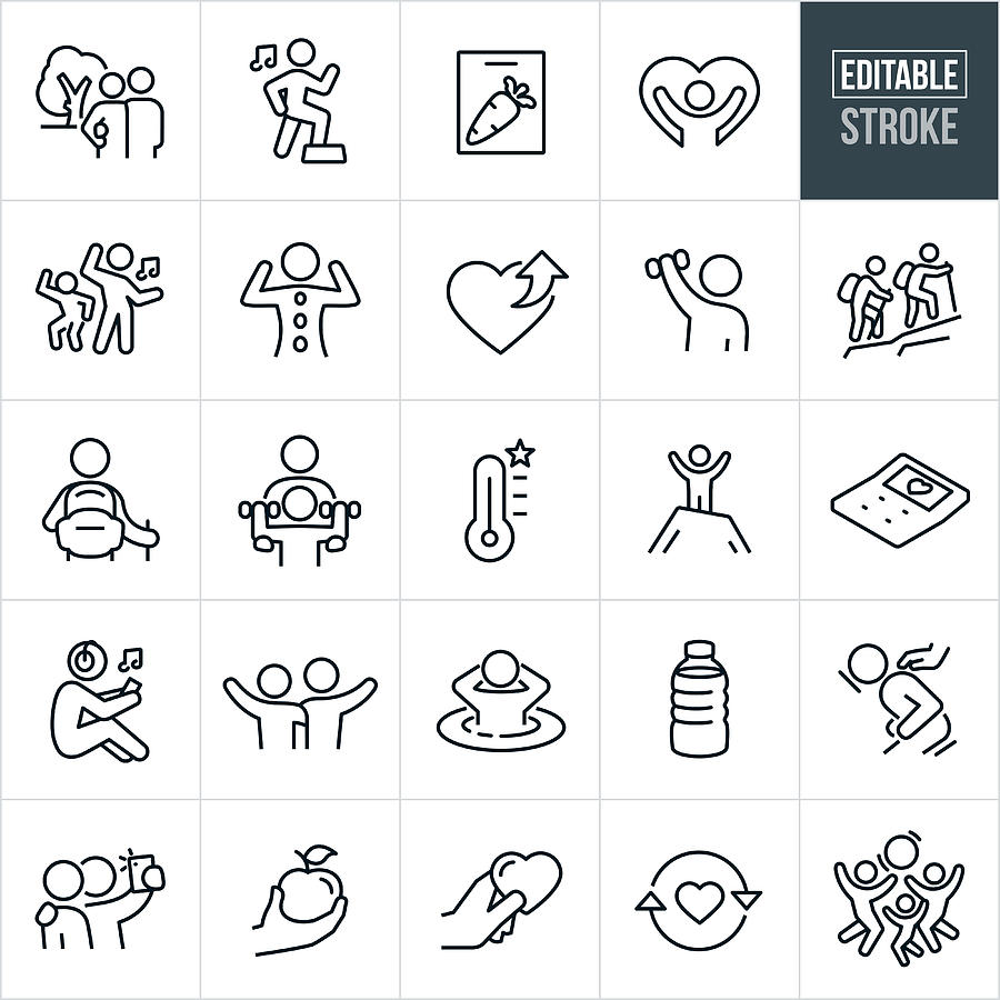 Health and Wellness Thin Line Icons - Editable Stroke #1 Drawing by Appleuzr