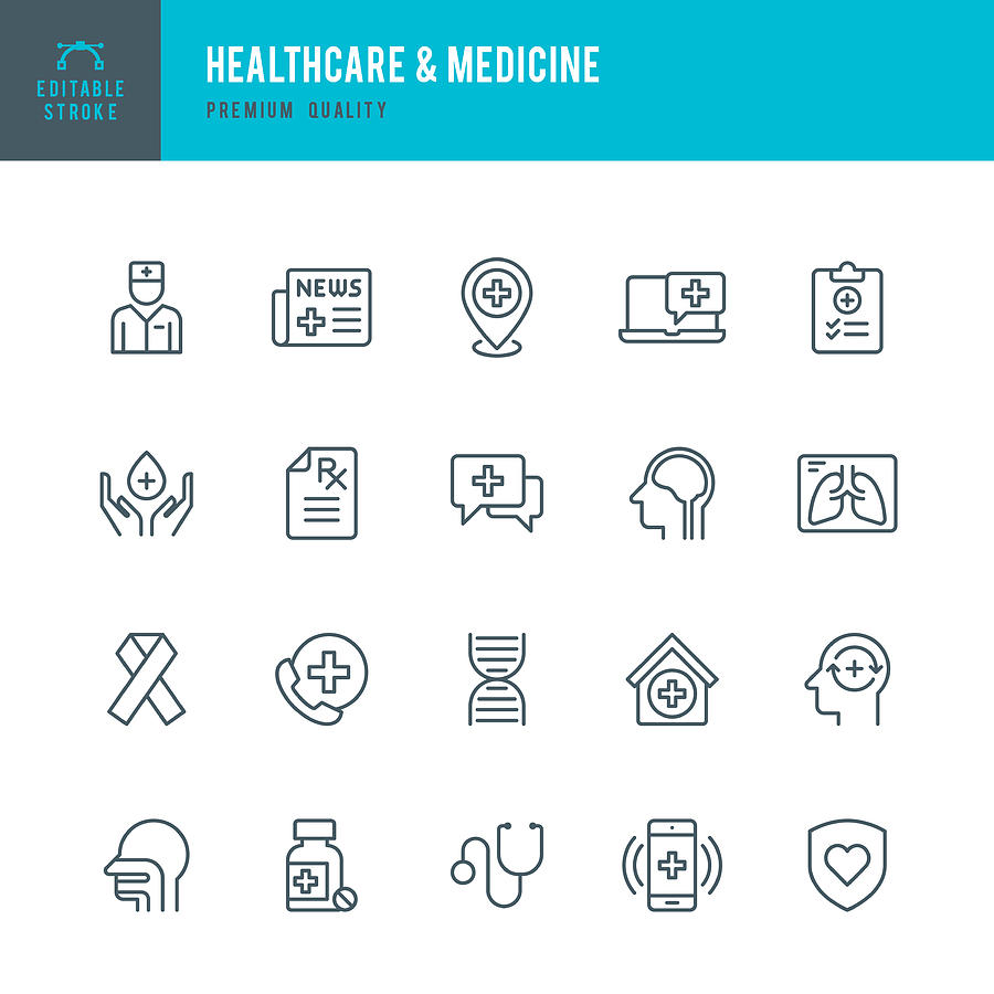 Healthcare & Medicine - set of thin line vector icons #1 Drawing by Fonikum