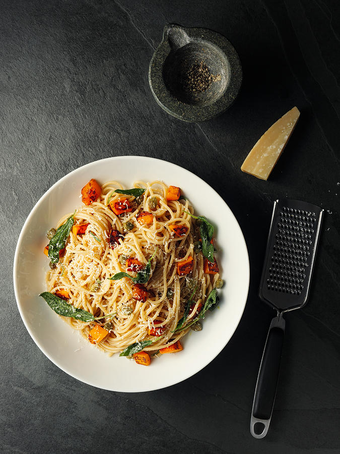 Healthy spaghetti with roasted butternut squash and sage butter #1 Photograph by Haoliang