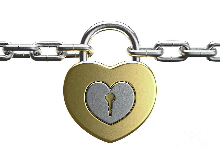 Tool Digital Art - Heart Shaped Padlock Connecting Chains #1 by Allan Swart