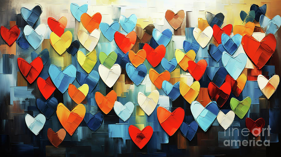 Hearts painted in many colors.  #1 Digital Art by Odon Czintos