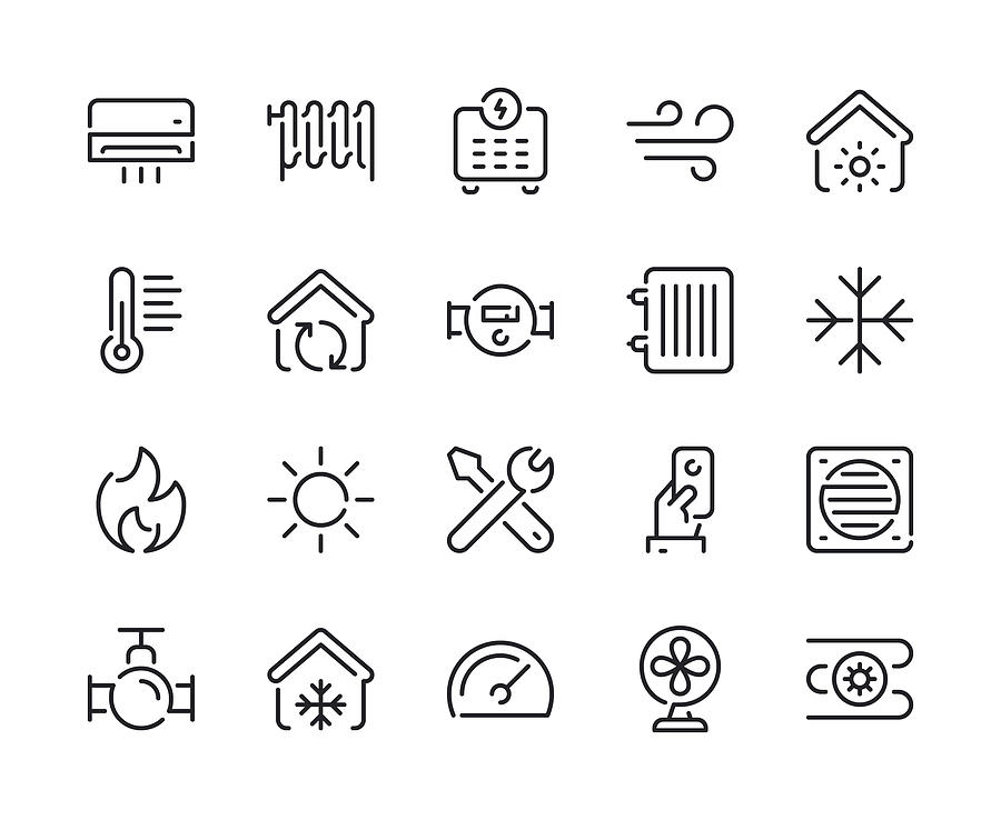 Heating and Cooling Line Icons #1 Drawing by TongSur