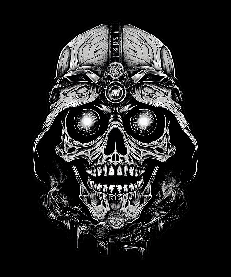 Helmet Pilot skull head, Digital Illustration, Cartoon, fun, Digital ...