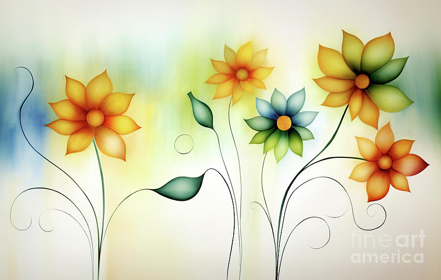 Here are various types and colors of flowers, heralds of spring, in watercolor style. #1 Digital Art by Odon Czintos