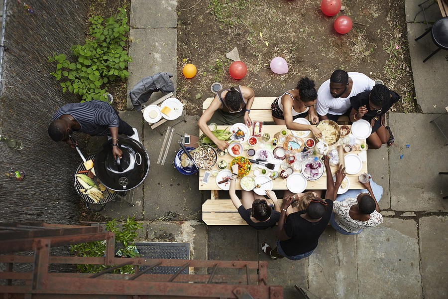 High angle view of friends enjoying backyard barbecue #1 Photograph by Granger Wootz