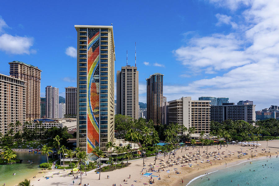 Hilton Hawaiian Village frames the shore in Waikiki Hawaii #3 Photograph by Steven Heap