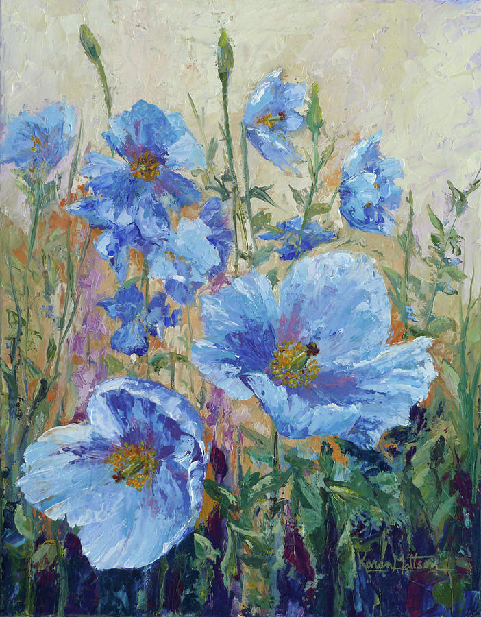 Himalayan Blue Poppies #3 Painting by Karen Mattson