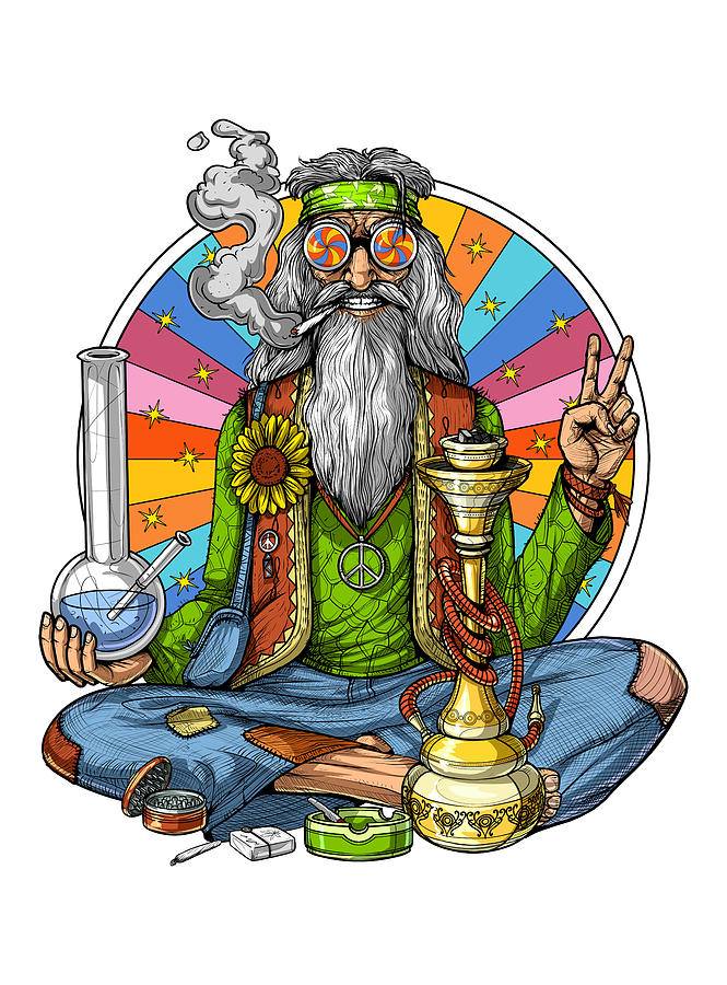 Psychedelic Digital Art - Hippie Stoner Smoking Weed #1 by Nikolay Todorov