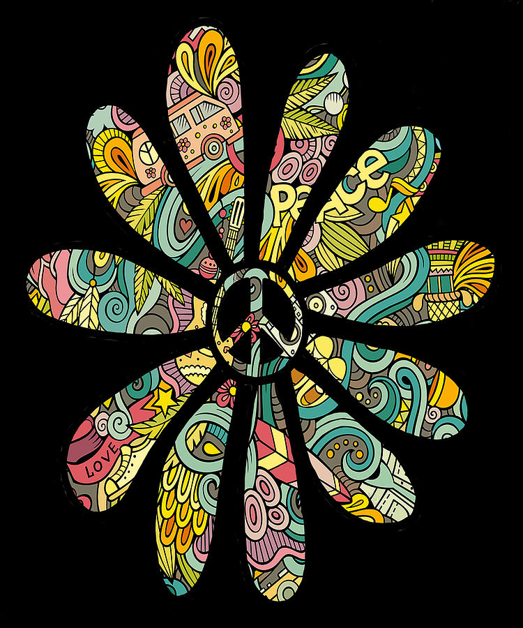 Hippie Trippy Flower Power Peace Sign Seventies Digital Art By Swigalicious Art 
