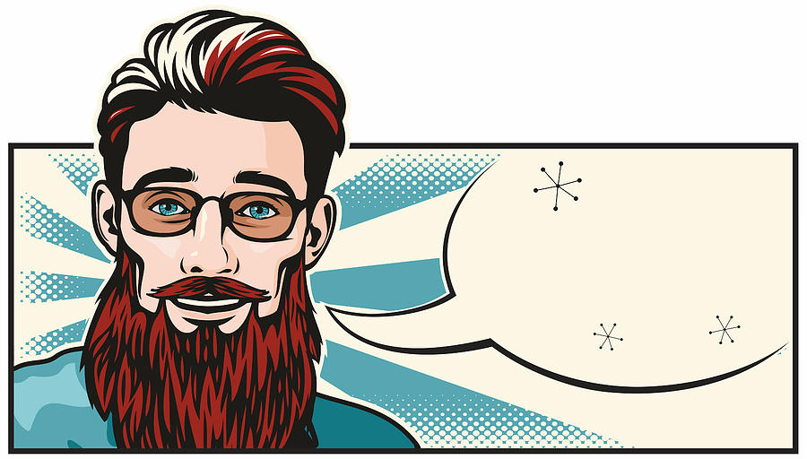 Hipster man with speech bubble #1 Drawing by Jameslee1