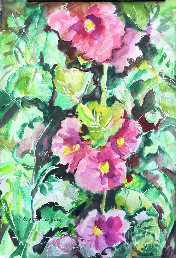 Flower Painting - Hollyhocks #1 by Carolyn Alston Thomas
