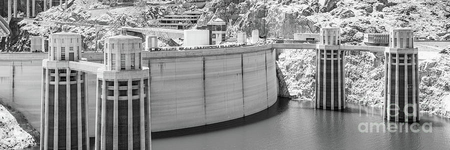 Hoover Dam and Intake Towers Black and White Panorama Photo #1 Photograph by Paul Velgos
