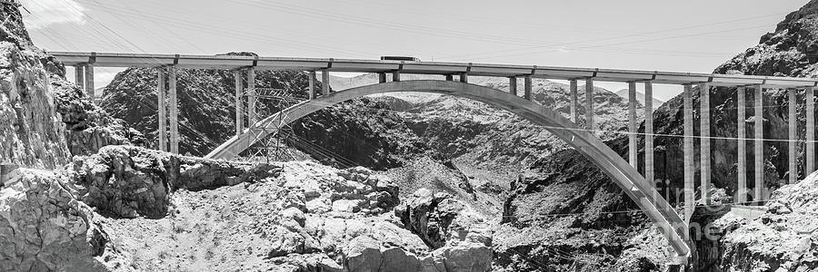 Hoover Dam Bypass Bridge Black and White Panorama Photo #1 Photograph by Paul Velgos
