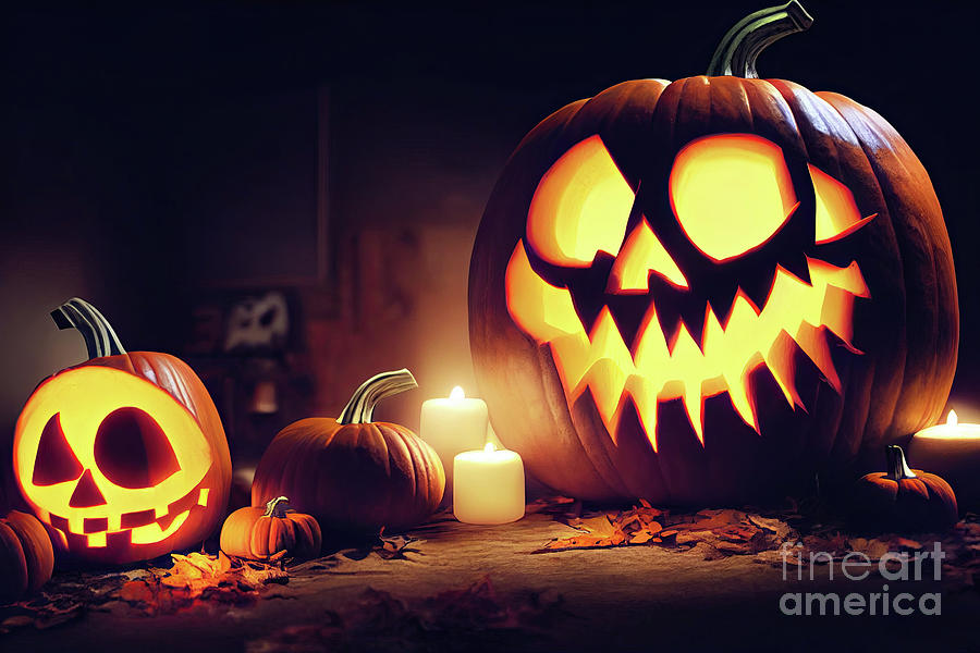 horror pumpkins of Halloween in the dark #1 Digital Art by Benny Marty