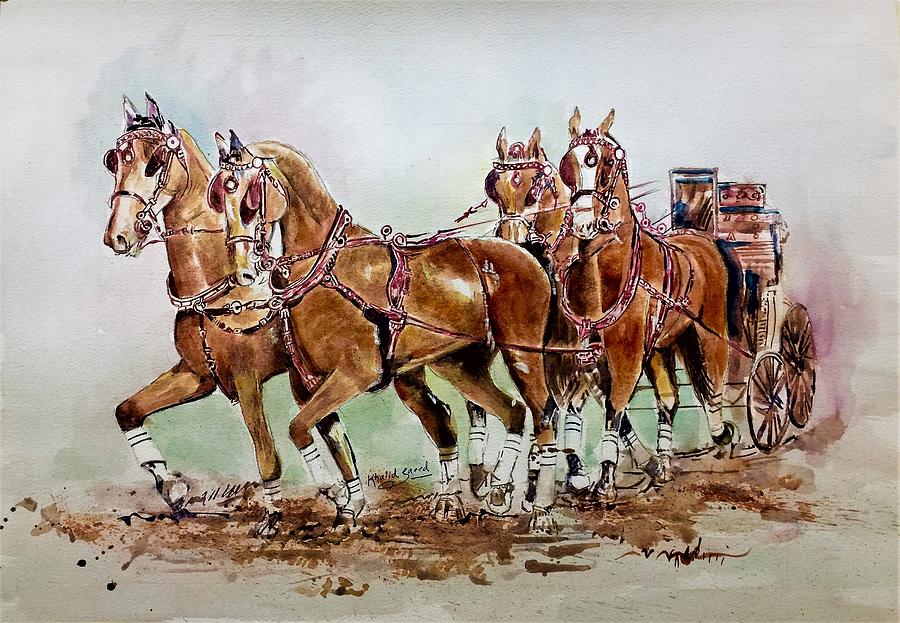 Horse Chariot #1 Painting by Khalid Saeed