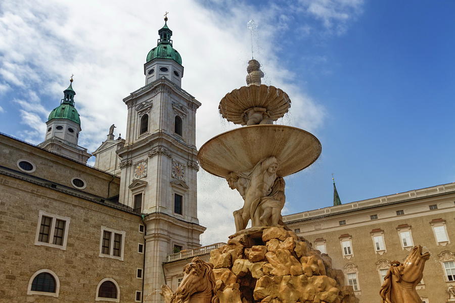 Horse fountain in front of Cathedral in the old town of Salzburg #1 Photograph by Elenarts - Elena Duvernay photo
