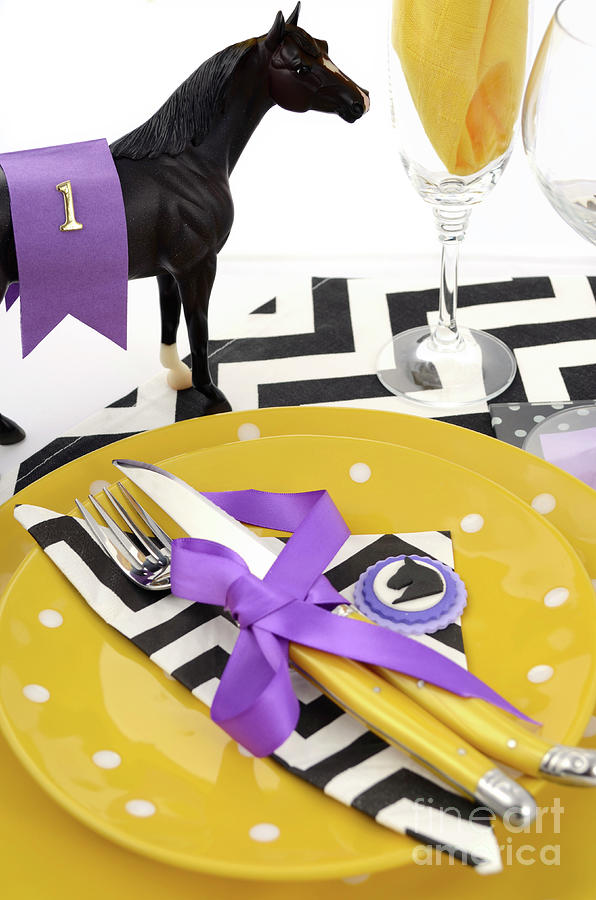 Horse racing carnival event luncheon table place setting #1 Photograph by Milleflore Images
