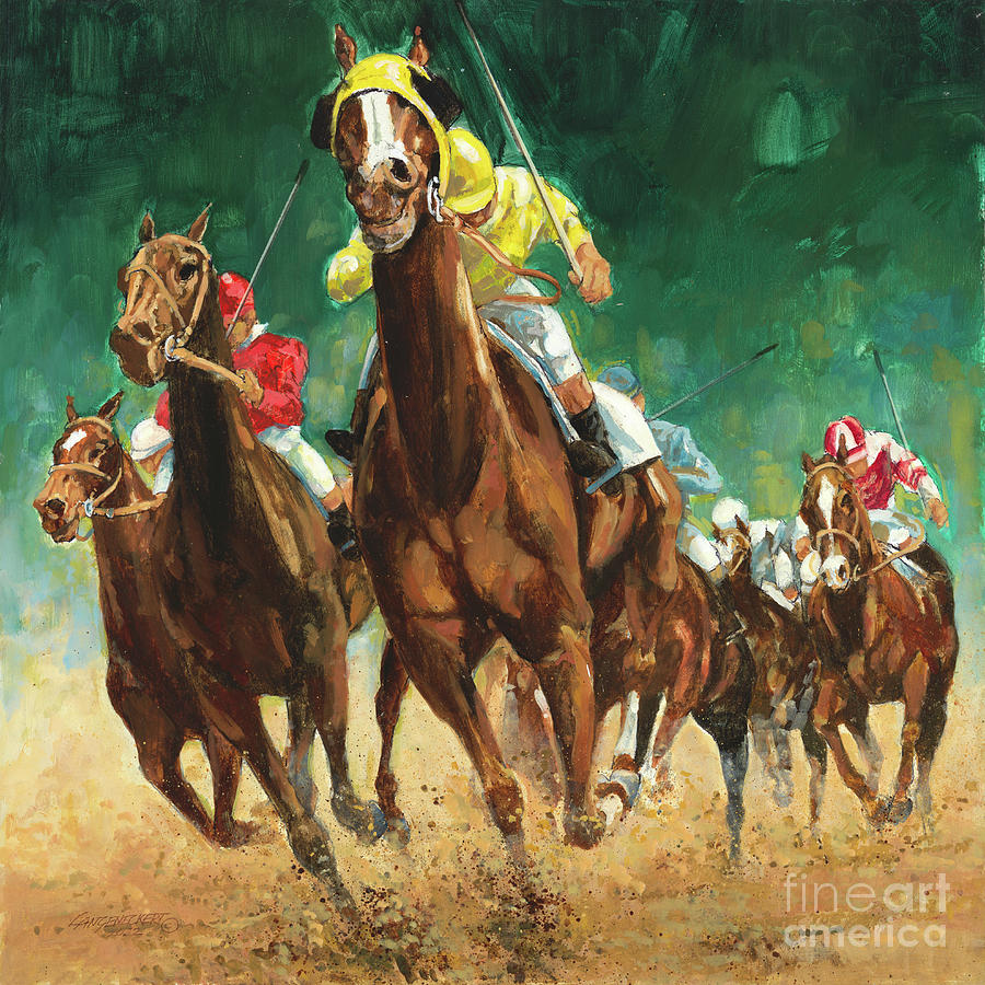 Horse Racing Painting - Horse Racing #1 by Don Langeneckert