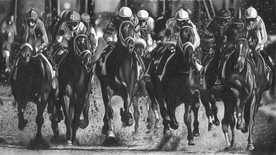Horserace #1 Drawing by Jerry Winick