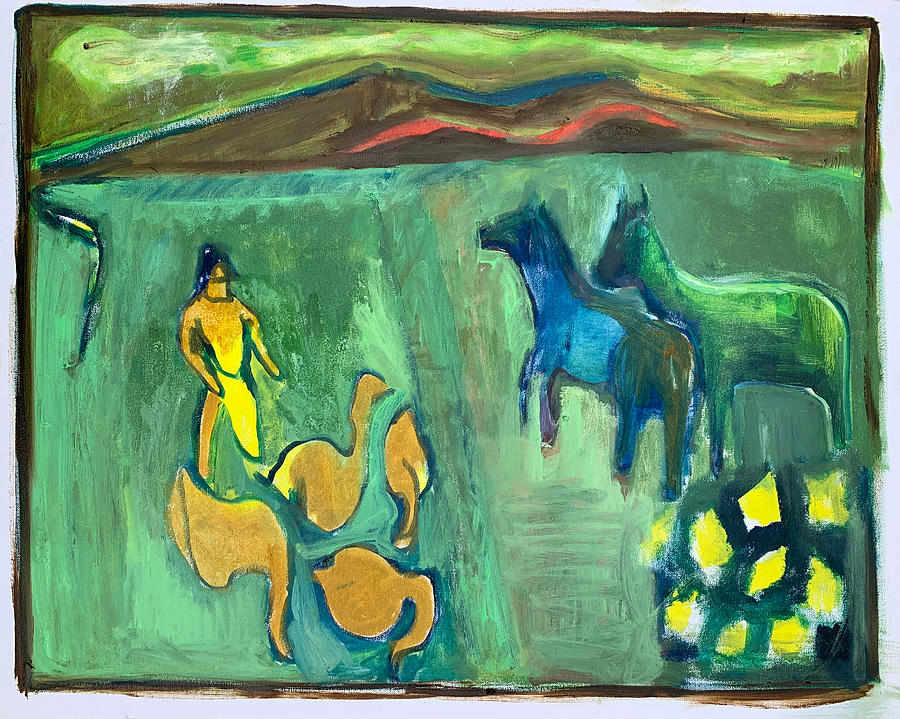 Horses in a Field #1 Painting by Edgeworth Johnstone