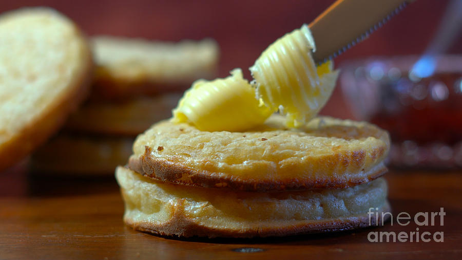 Hot Australian English style breakfast crumpets #1 Photograph by Milleflore Images