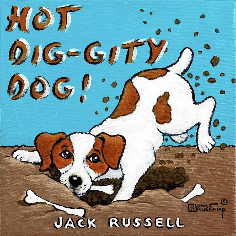 Animal Painting - Hot Dig Gity Dog #1 by Janet Kruskamp