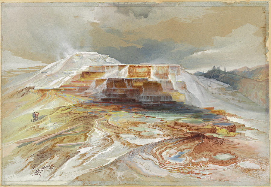 Hot Springs of Gardiners River, Yellowstone Drawing by Thomas Moran