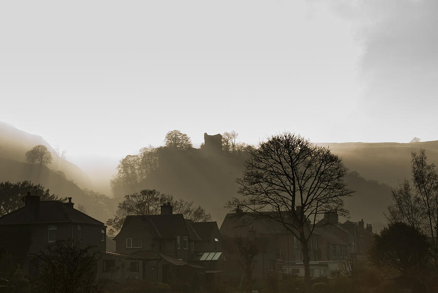 Houses Afore Misty Landscape with English Castle #1 Photograph by Silentfoto