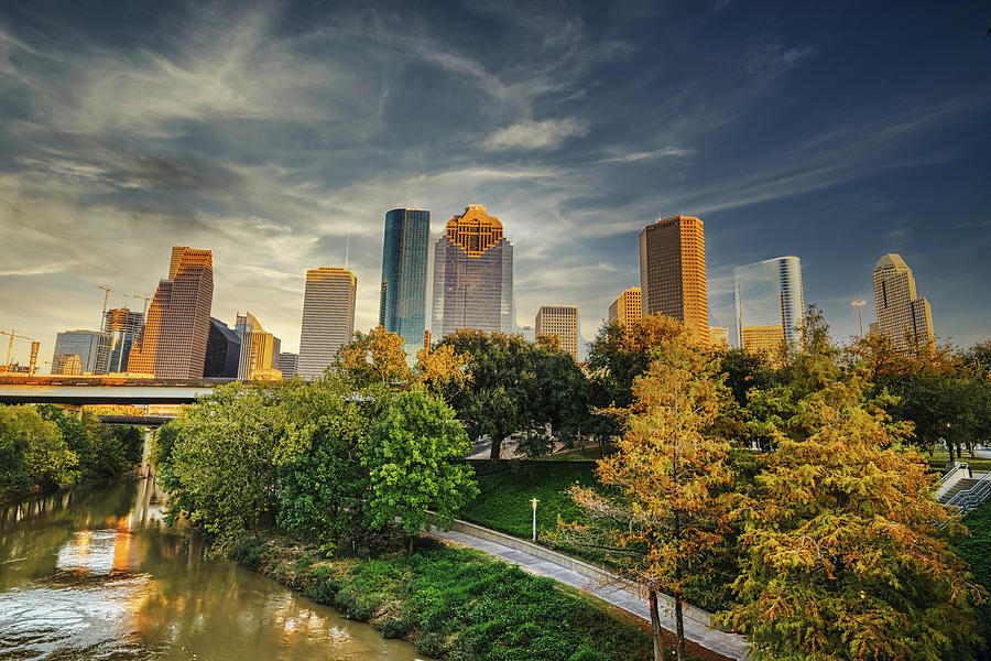 Houston Downtown Skyline - Buffalo Bayou Greens Photograph by Taha Raja ...