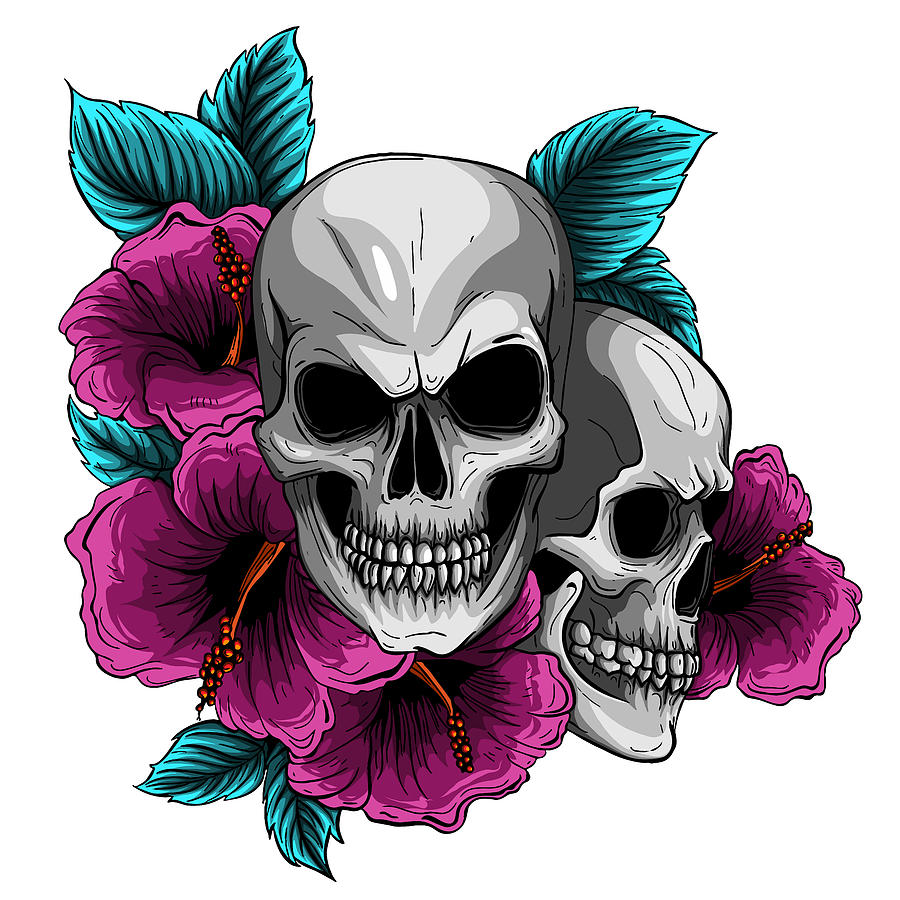 Download Human skull and flower wreath. Los muertos. Vector ...