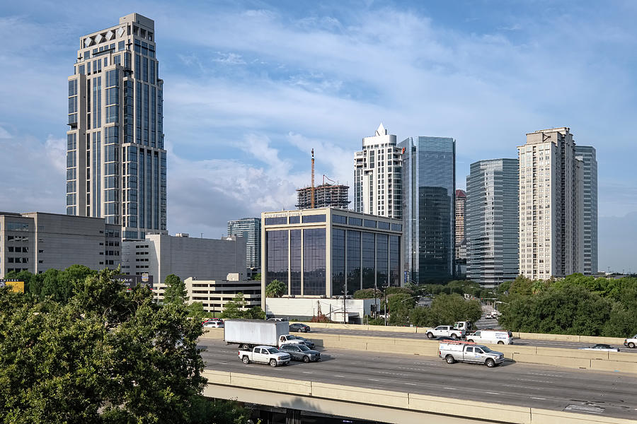 Huston Texas skyline and freeway traffic. Photograph by Gino Rigucci ...