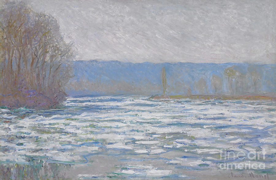 Ice breaking up on the Seine near Bennecourt, 1893 Painting by Claude Monet