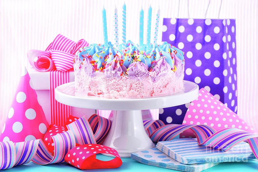 Cake Photograph - Ice Cream Birthday Cake #1 by Milleflore Images