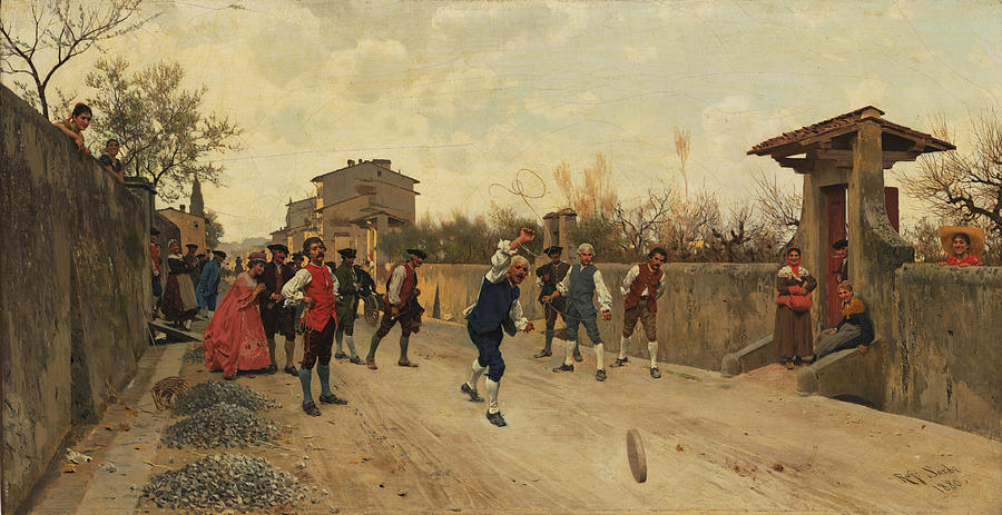 Il gioco della ruzzola Painting by Raffaello Sorbi