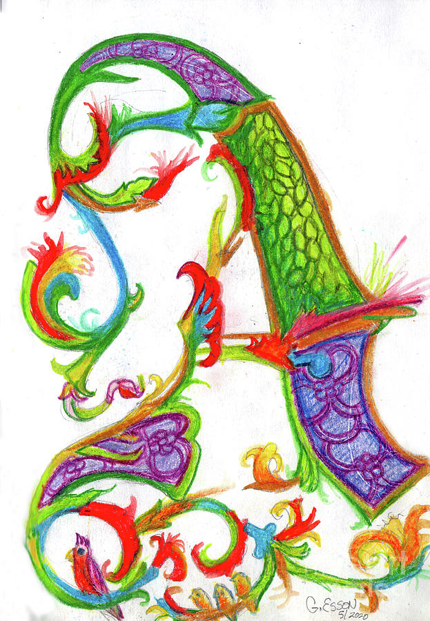 Illuminated Letter A #1 Painting by Genevieve Esson