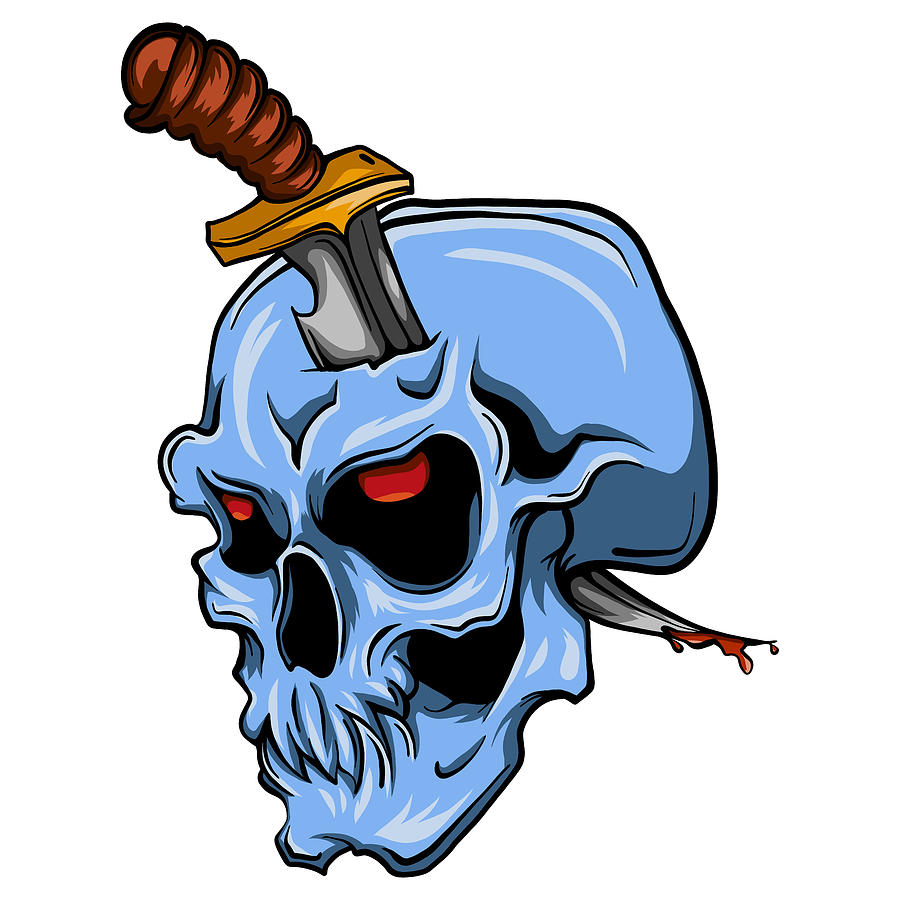illustration Skull with a knife and white background Digital Art by