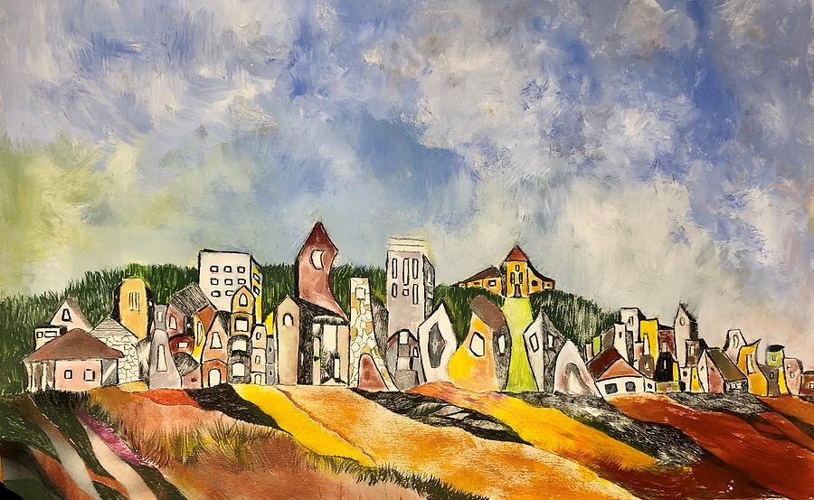 Imaginary Roadside Village #2 Painting by Dennis Ellman