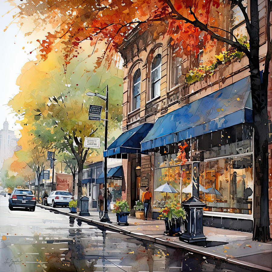 Impressionist Autumn Downtown #1 Painting by Lourry Legarde