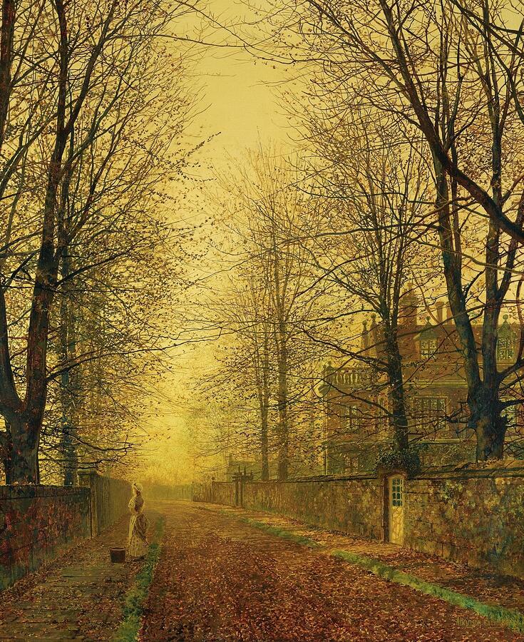 Tree Painting - In Autumns Golden Glow #1 by John Atkinson Grimshaw English